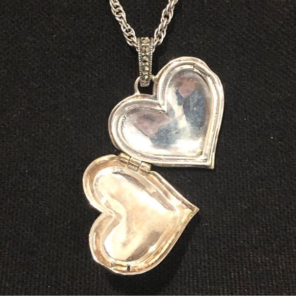 JUDITH JACK Sterling Silver Marcasite Encrusted Large Heart Locket RARE - Picture 3 of 14